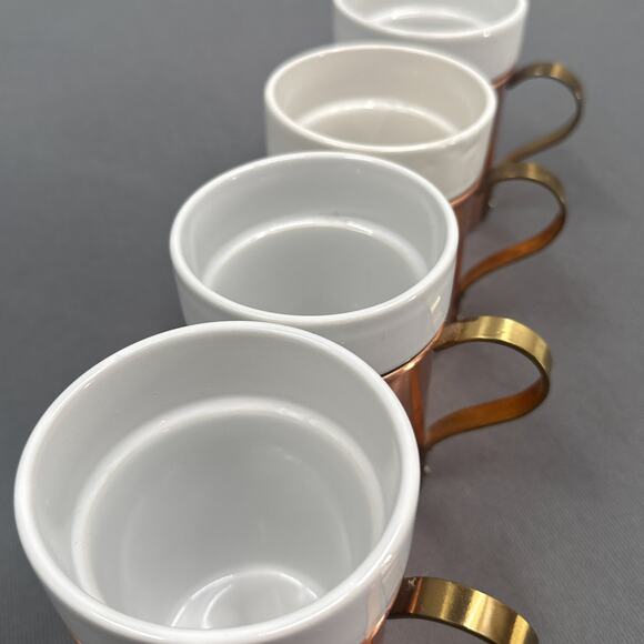 VTG 60s MCM Copper Ceramic Coffee Tea Mugs Set 4 Rustic Cabin Farmhouse MOD Bar - Picture 13 of 16